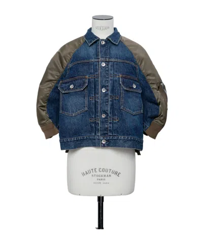 Sacai Buttoned Flap-pockets Denim Jacket In Blue