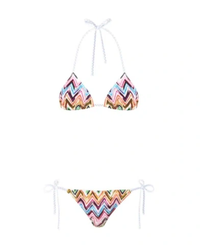 Missoni Multicolor Bikini With Adjustable Tie Closure And All-over Zigzag Motif In Viscose Blend Woman In Multi