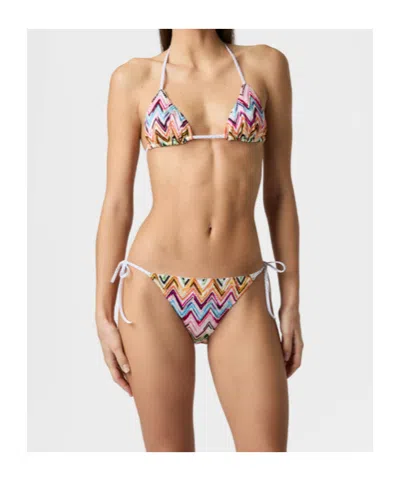 Missoni Multicolor Bikini With Adjustable Tie Closure And All-over Zigzag Motif In Viscose Blend Woman In Multi