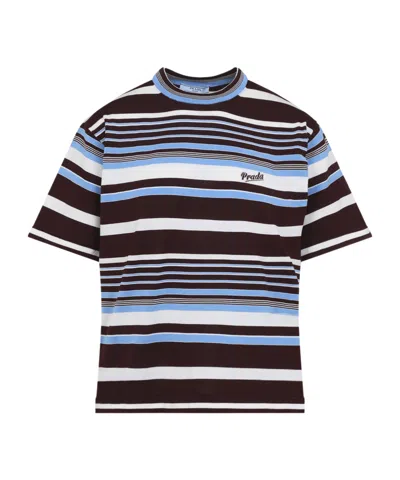 Prada Amaranth And Light Blue Striped Cotton T-shirt In Multi