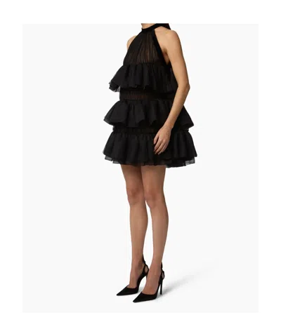 Nina Ricci Halterneck Ruffled Crinkled Silk-chiffon And Polka-dot Mesh Mini Dress In Black