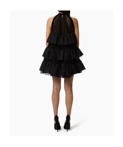 Nina Ricci Halterneck Ruffled Crinkled Silk-chiffon And Polka-dot Mesh Mini Dress In Black