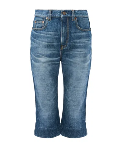 Chloé Straight Trousers Belt Loops Contrast Stitching In Blue