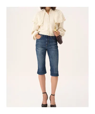 Chloé Straight Trousers Belt Loops Contrast Stitching In Blue
