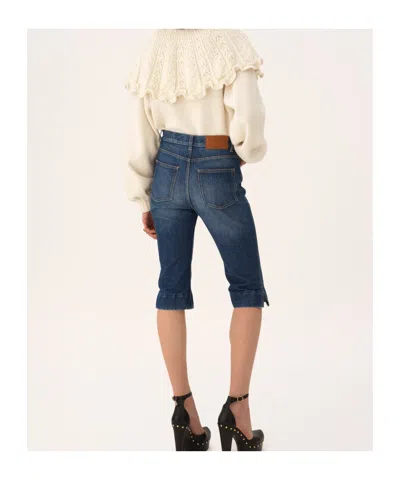 Chloé Straight Trousers Belt Loops Contrast Stitching In Blue