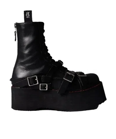 R13 Black Strapped Double Stack Boots In Black