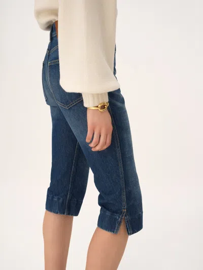 Chloé Straight Trousers Belt Loops Contrast Stitching In Blue