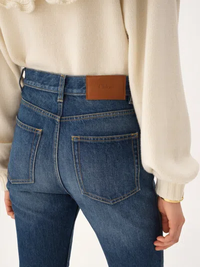 Chloé Straight Trousers Belt Loops Contrast Stitching In Blue