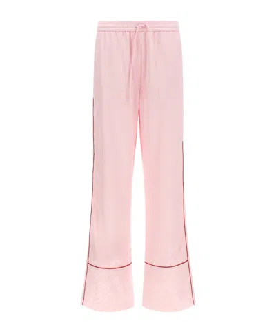 Off-white Women Pink Jacquard Satin Pajama Pants, 32 Luxury Pants For Women Darveys