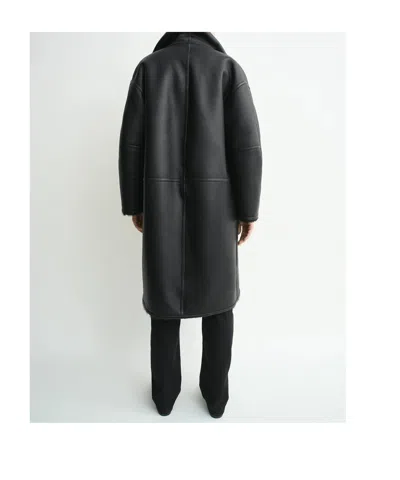 Totême Shearling Wrap Coat Black In Black