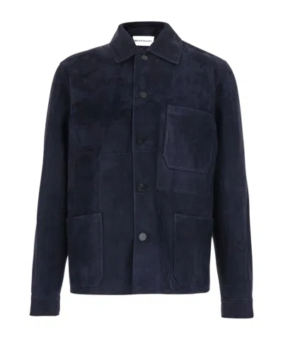 Givenchy Blue Jacket With Classic Collar And Front Pockets Insuede Man In Blue