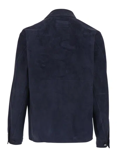 Givenchy Blue Jacket With Classic Collar And Front Pockets Insuede Man In Blue