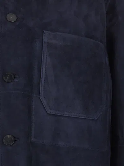 Givenchy Blue Jacket With Classic Collar And Front Pockets Insuede Man In Blue