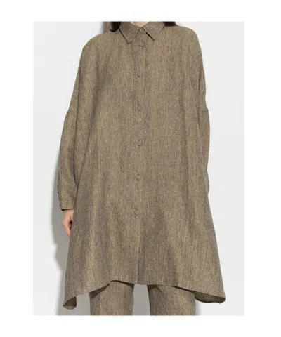 Officine Generale Button-fastening Linen Shirt In Brown