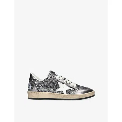 Golden Goose Deluxe Brand Women Ballstar Sneakers In Laminated Leather And Glitter In Gray