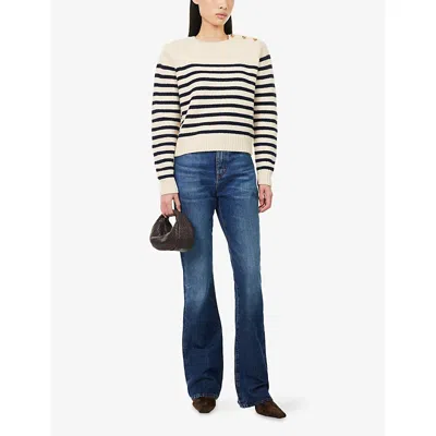 Frame The Mariner Stripe Button Accent Cotton Sweater In Multi