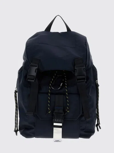 A.p.c. Navy Blue Backpack With Flap Closure And Logo Applique In Blue