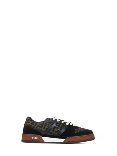 Fendi Match Ff Jacquard Fabric And Suede Sneakers In Black