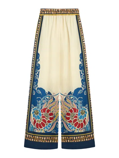 La Doublej Multicolor Palazzo Pants With Wide Leg And All-over Print In Silk Woman