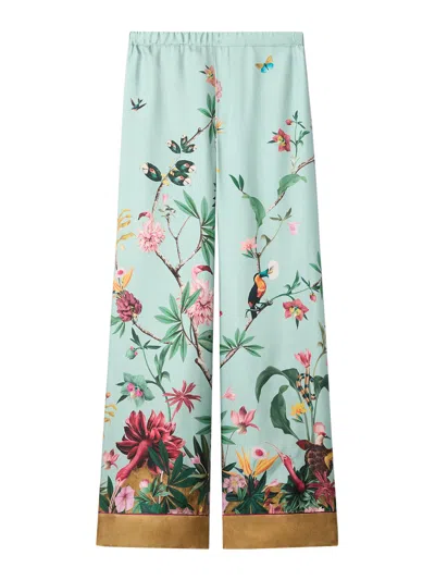 La Doublej Multicolor Pants With Rear Elastic Waist And All-over Floral Motif In Silk Woman In Pattern