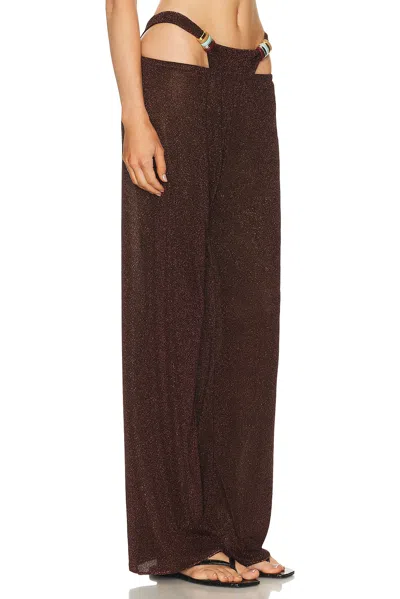 Oseree Lumière Trousers In Semi-transparent Brown Metallic Fabric In Brown