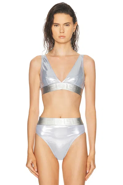 Versace Lycra Bikini Top In Silver