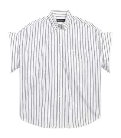 Balenciaga Women White Shirt With Button-down Collar Striped Motif And Front Pocket In Cotton Woman In Multi