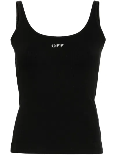 Off-white Stretch Cotton Tank Top Scoop Neckline In Black