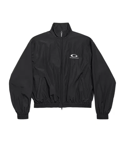 Balenciaga Womens Black Logo-embroidered Cotton-blend Track Jacket In Black