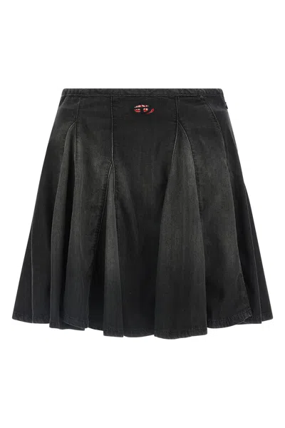 Diesel De-spiki-s Short Denim Skirt With Washed-out Effect In Black