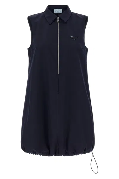 Prada Womens Blue Branded Sleeveless Cotton-poplin Mini Dress