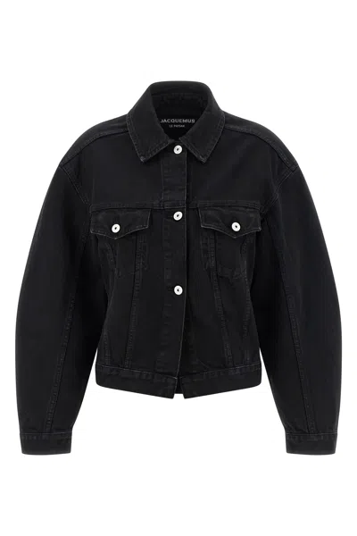Jacquemus La Veste De Nimes Black Jacket With Rear Belt In Denim Woman In Black