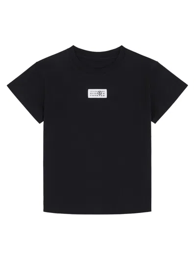 Mm6 Maison Margiela Crewneck T-shirt With Rectangular Applique And Design In Black