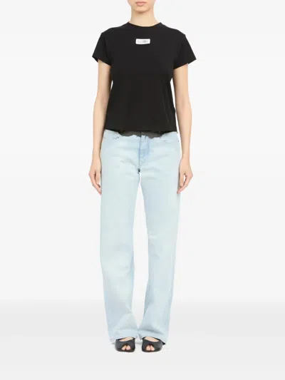 Mm6 Maison Margiela Crewneck T-shirt With Rectangular Applique And Design In Black