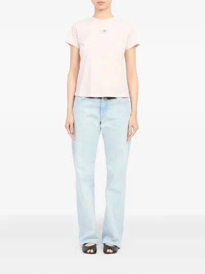 Mm6 Maison Margiela Crew Neck Short Sleeve Cotton Jersey Top In Pink