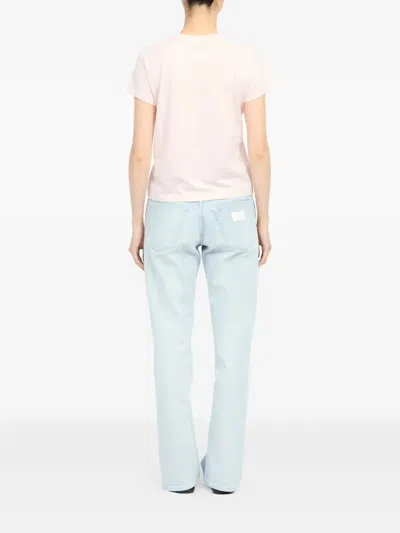 Mm6 Maison Margiela Crew Neck Short Sleeve Cotton Jersey Top In Pink