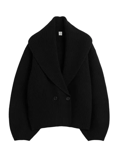 Totême Toteme Wool Knit Scarf-lapel Cardigan With Double-breasted Design In Black
