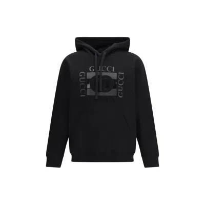 Gucci Men Black Sweatshirt With Hood With Drawstring And Front Logo In Cotton Man In Multi
