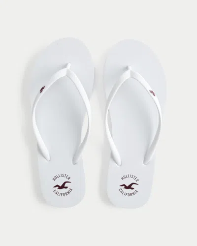 Hollister Rubber Logo Flip Flops In White