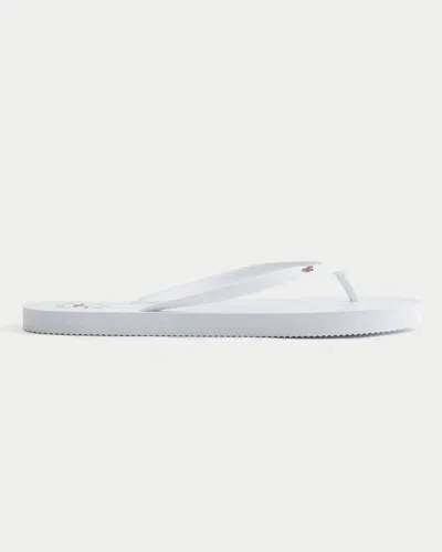 Hollister Rubber Logo Flip Flops In White