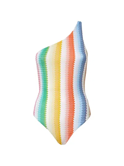 Missoni Mare One-shoulder Striped Metallic Crochet-knit Swimsuit In Multi