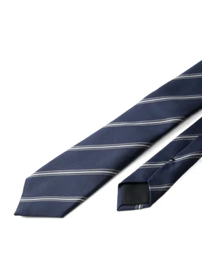 Prada Striped Tie In Blue