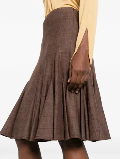 Pre-owned Dior Check-pattern Midi Skirt In Brown