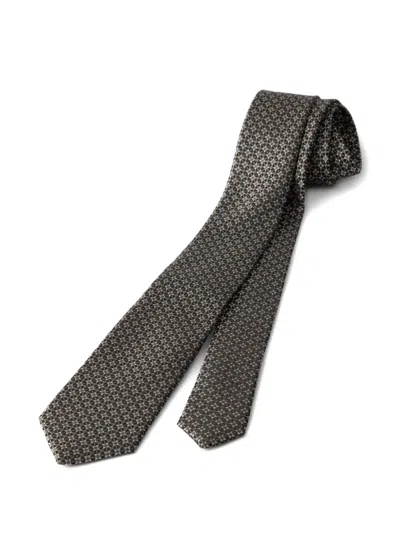 Prada Geometric-pattern Silk Tie In Gray