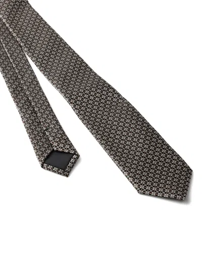 Prada Geometric-pattern Silk Tie In Gray