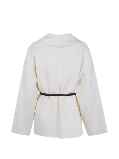 Max Mara Belted Wool Coat In White