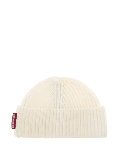Dsquared2 Logo-patch Ribbed Beanie Hat Set In Neutral