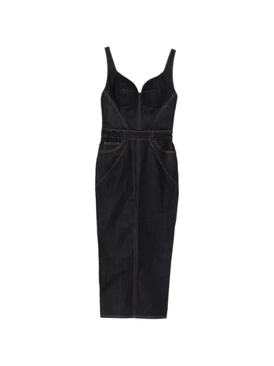 Givenchy Womens Dark Blue Contrast-stitch Panelled Denim Midi Dress In Black