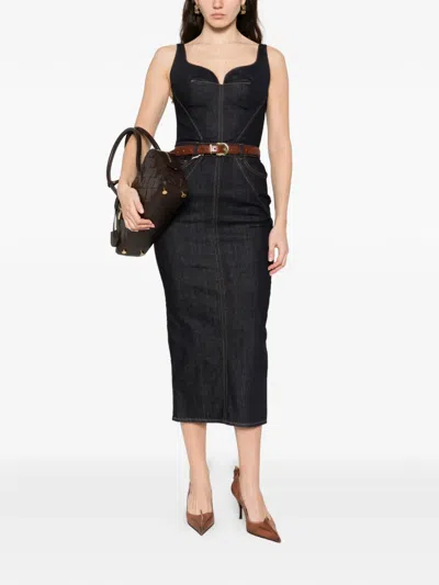 Givenchy Womens Dark Blue Contrast-stitch Panelled Denim Midi Dress In Black