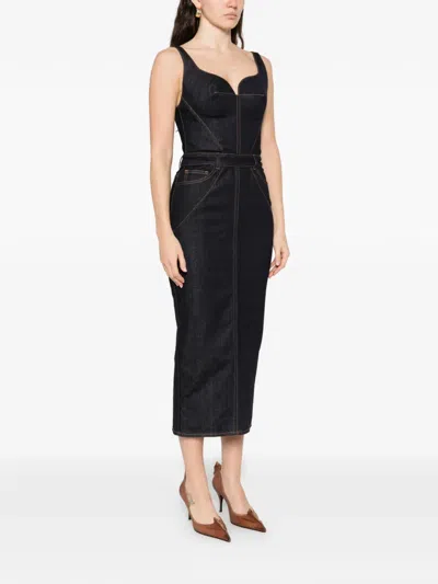 Givenchy Womens Dark Blue Contrast-stitch Panelled Denim Midi Dress In Black